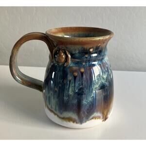 Handmade Coffee Mug Pottery Ceramic Cup Multicolor Drip Glaze Signed Artisan